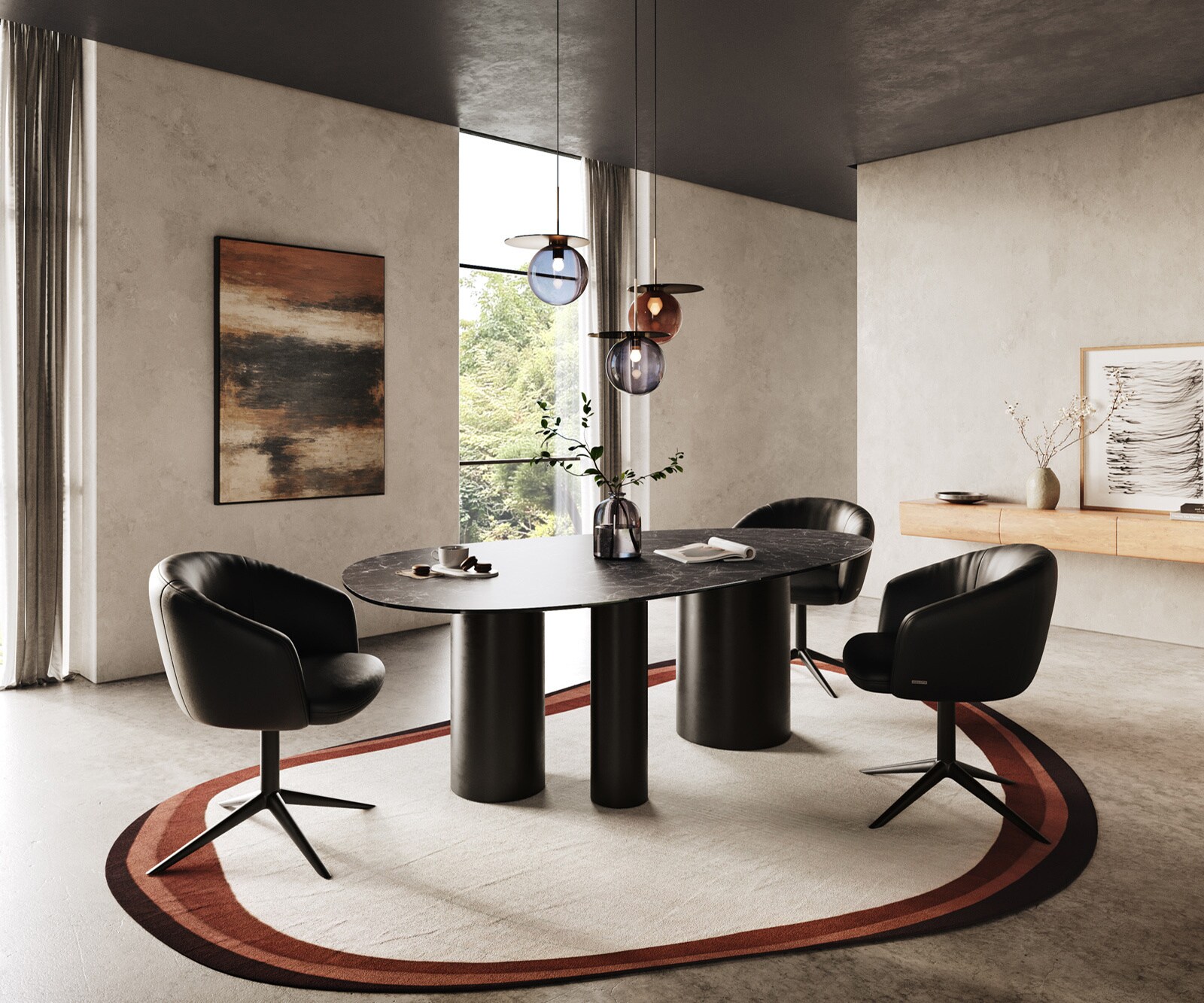 Stół do jadalni Edge owalny 220x120cm ceramika Laminam® Nero Greco Antracyt rama Troa metal czarny 6