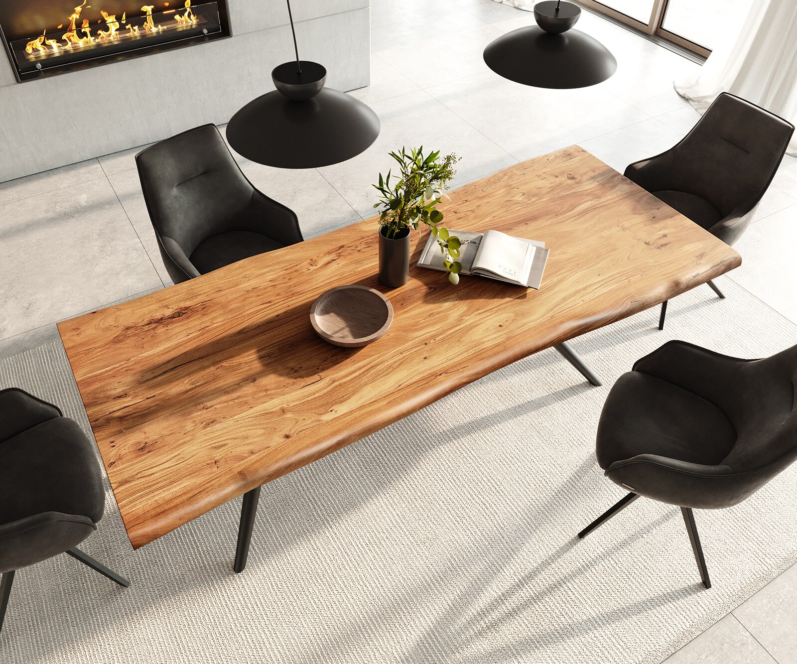 Stół do jadalni Edge 240x100 cm akacja naturalna rama Estelar metal czarny live-edge 3