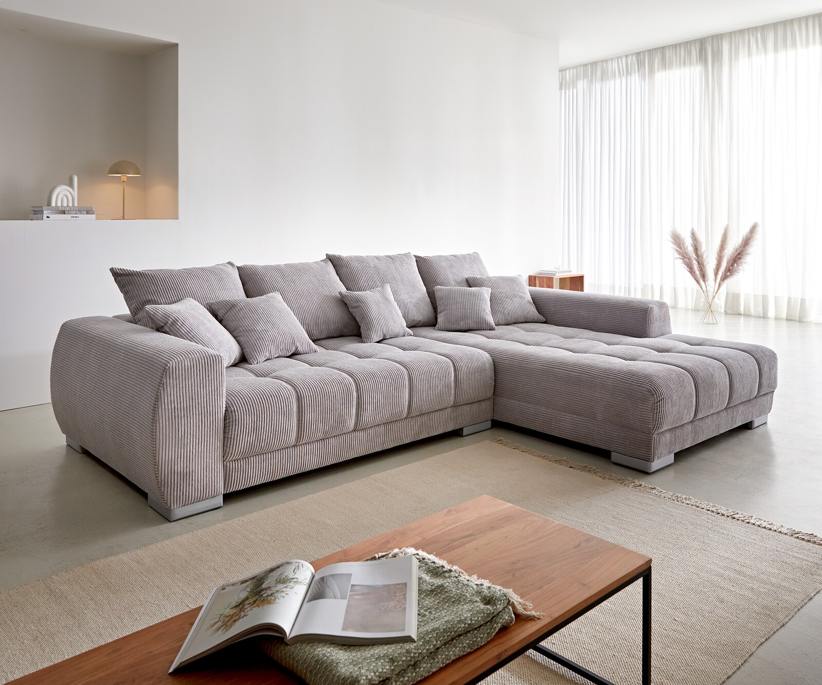 Sofa narożna Josea 300x220 cm sztruks srebrno-szary szezlong prawy