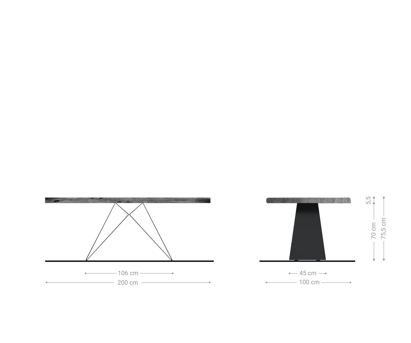 Stół do jadalni Edge 200x100 cm XL akacja platynowa rama V metal czarna live-edge 6