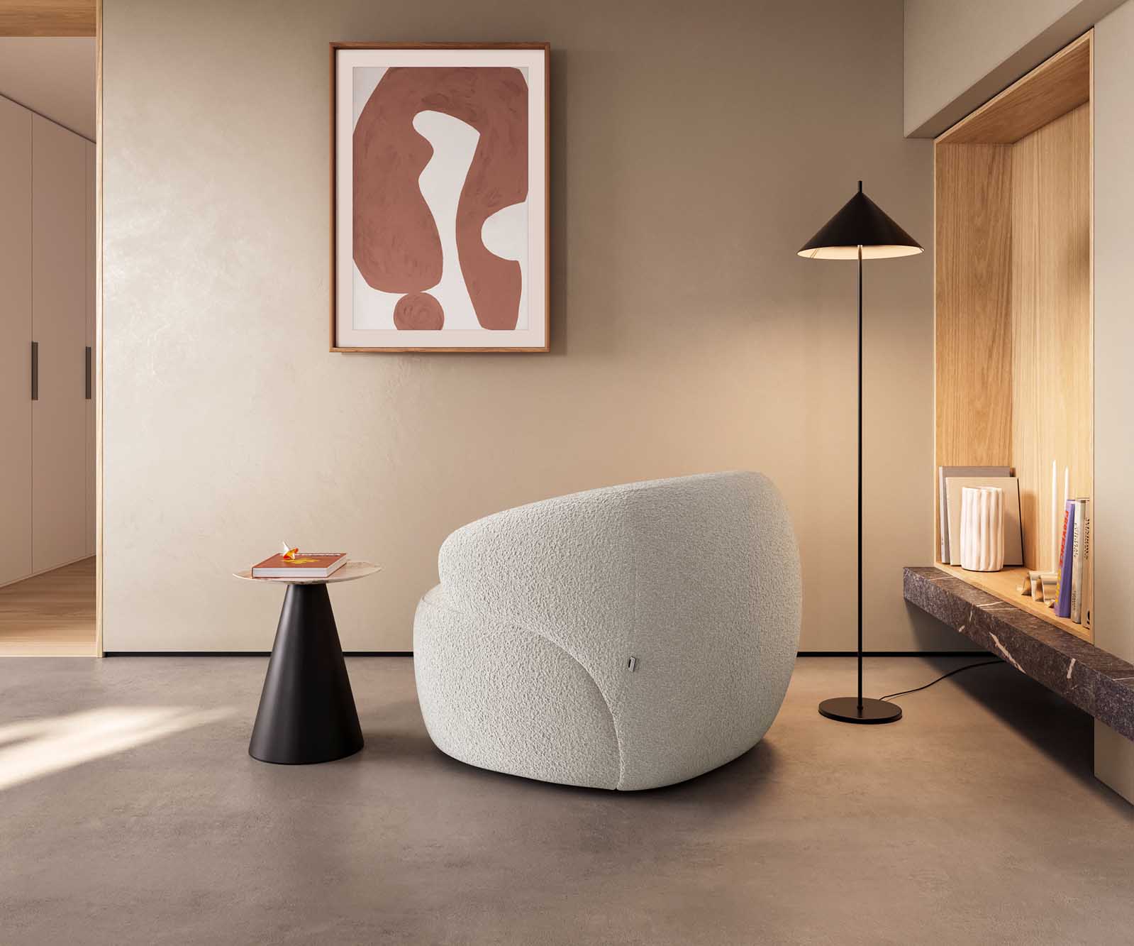 Fotel wypoczynkowy Nova 88x88cm bouclé kremowo-biały 4