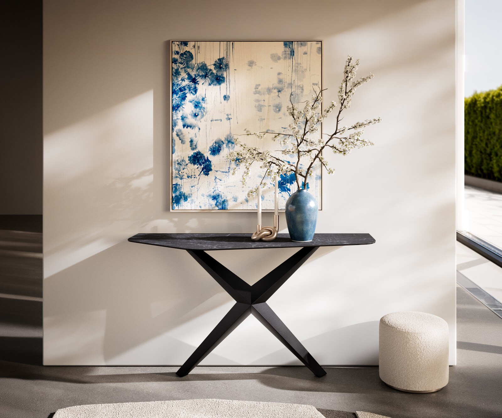 Konsola Edge wielokątna 140x50 cm ceramika Laminam® Nero Greco antracytowa podstawa Zentharo metal czarny 1