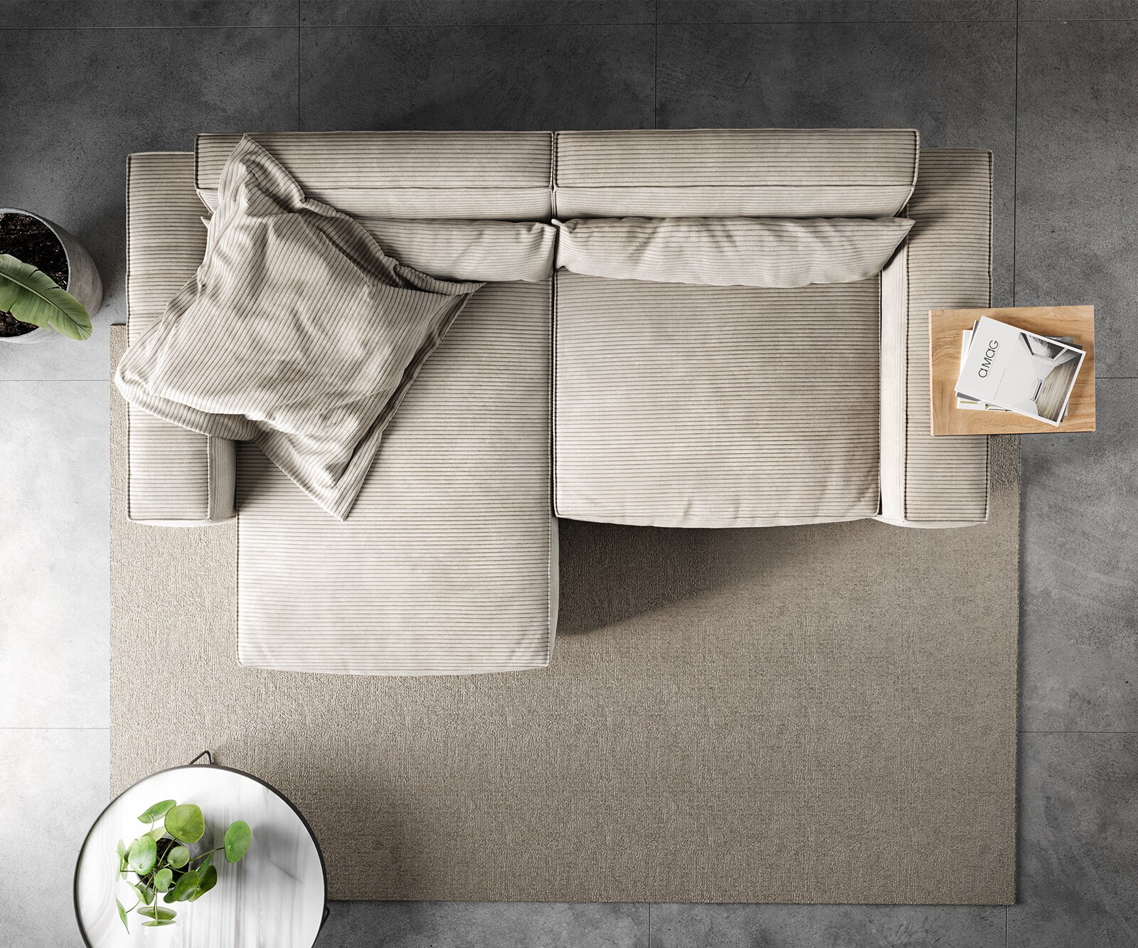 Sofa narożna Sirpio 230x155 cm sztruks beżowy szezlong z możliwością obustronnego montażu 5