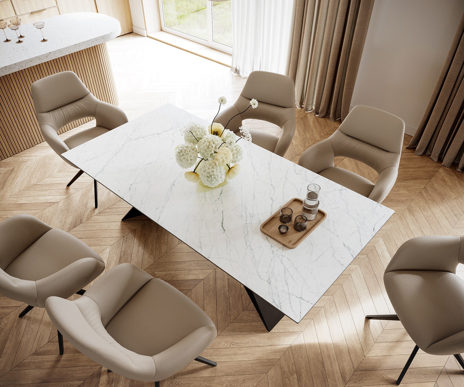 Stół do jadalni Edge 200x100 cm ceramika Laminam® Statuarietto biała rama V czarna 4