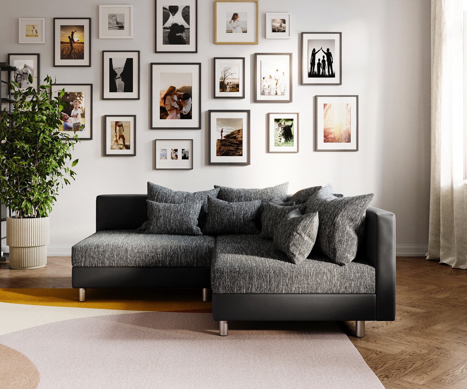 Sofa narożna Clovis czarna otomana prawa sofa modułowa z możliwością rozbudowy 1