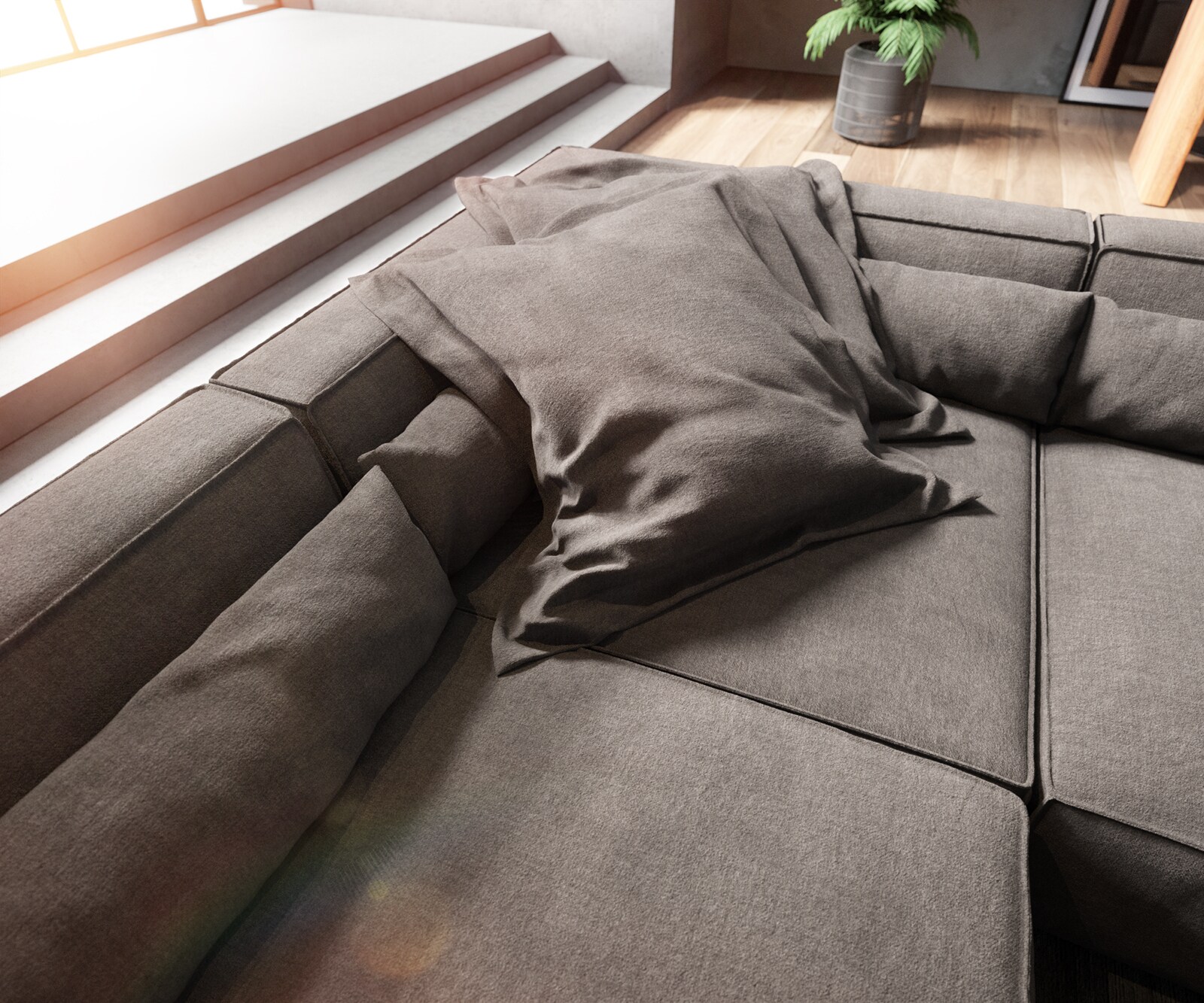 Zestaw wypoczynkowy Sirpio XL 360x260cm mikrofibra brąz khaki szezlong z możliwością zmiennego ustawienia 4