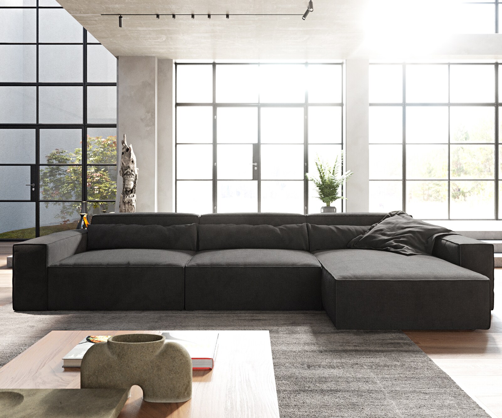 Sofa narożna Sirpio XL 370x170cm mikrofibra czarna szezlong z możliwością zmiennego ustawienia 1