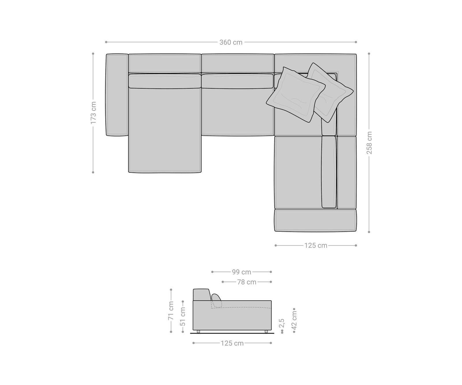 Zestaw wypoczynkowy Sirpio XL 360x260cm mikrofibra brąz khaki szezlong z możliwością zmiennego ustawienia 8