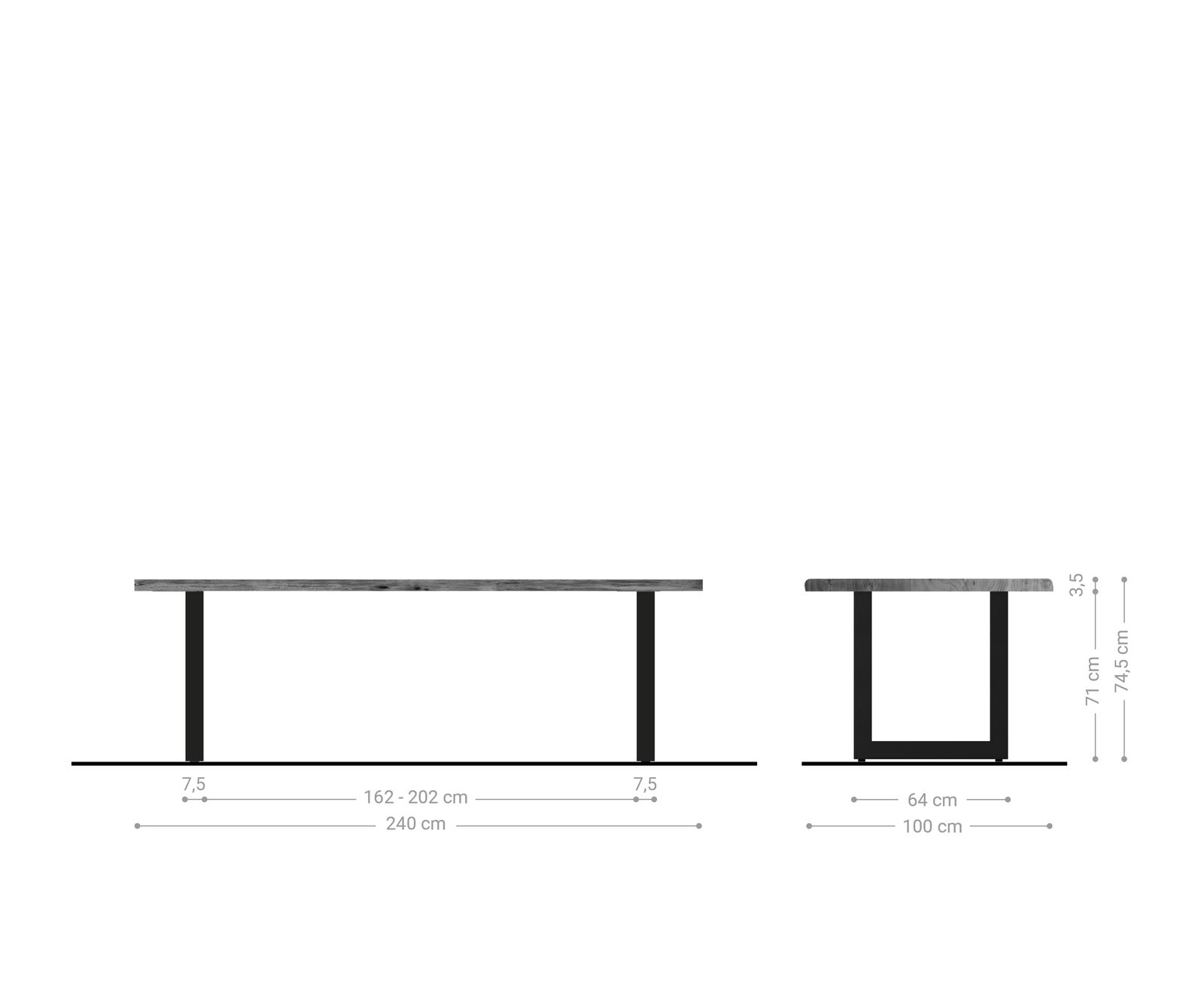 Stół do jadalni Edge 240x100 cm akacja naturalna stal nierdzewna szeroka rama live-edge 6