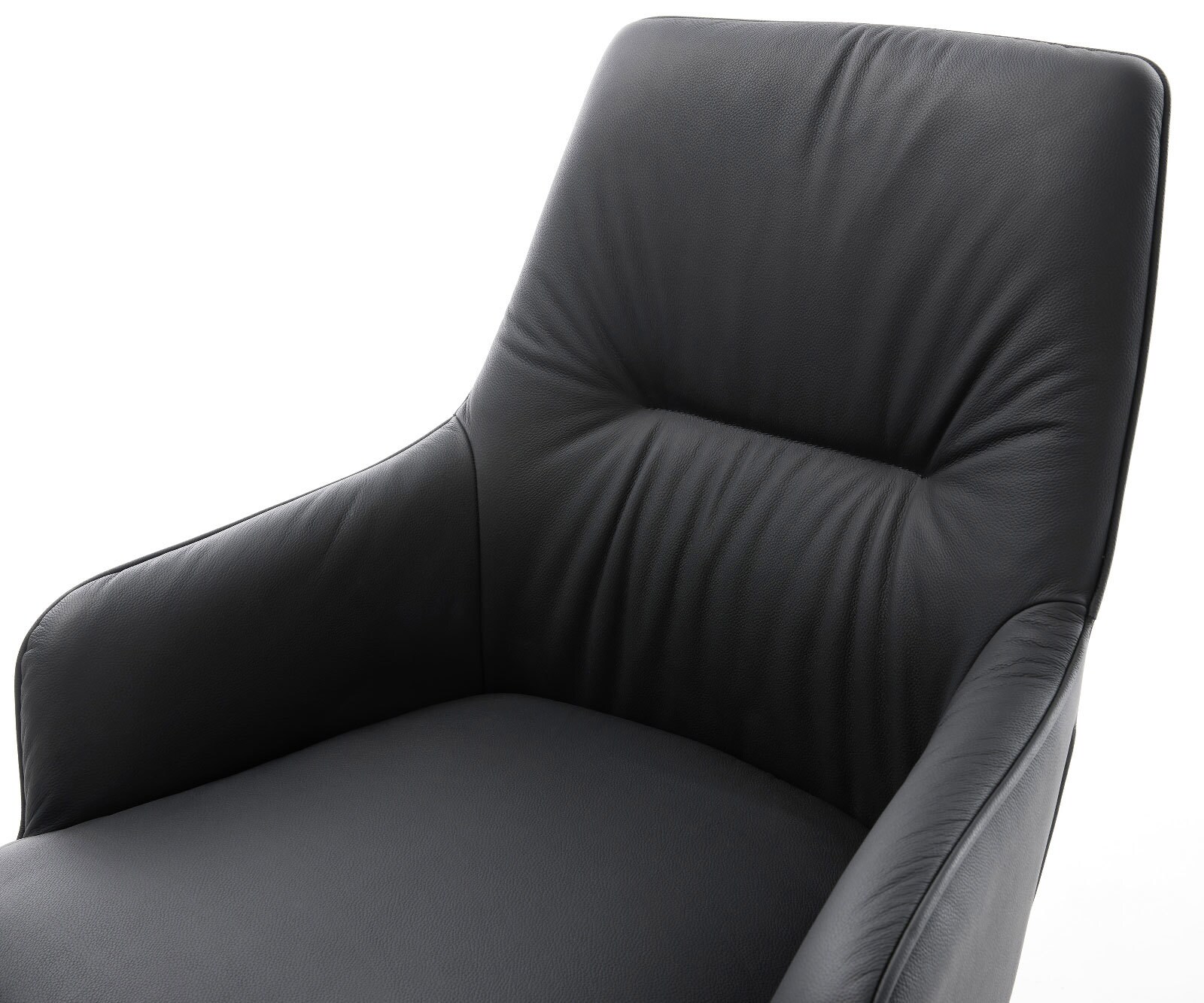 Krzesło do jadalni Zelia-Flex z podłokietnikami skóra naturalna czarna rama krzyżowa szeroka stal nierdzewna obracane o 360° funkcja kołyski ze sprężynami kieszeniowymi 3