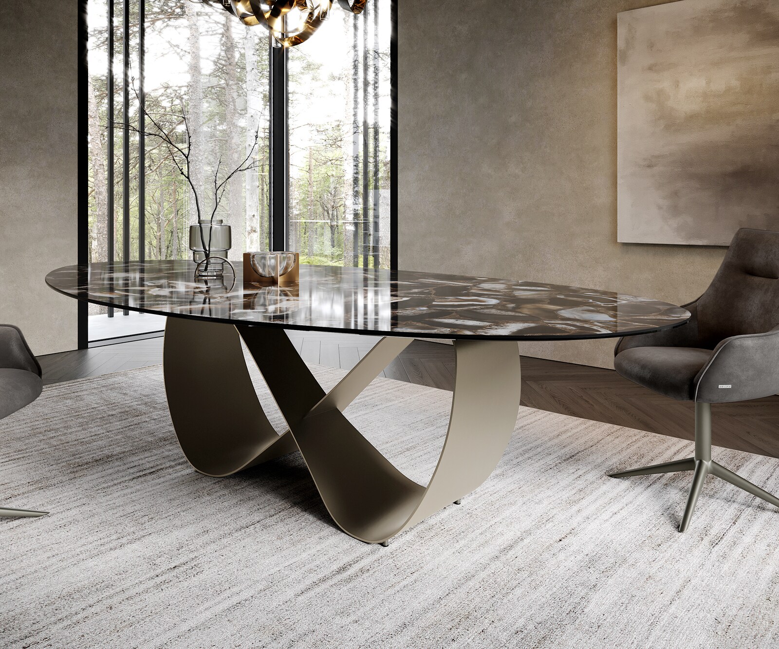 Stół do jadalni Edge owalny 280x130 cm ceramika Iris FMG Agatablack rama Infinity metal w kolorze tytanowym 6