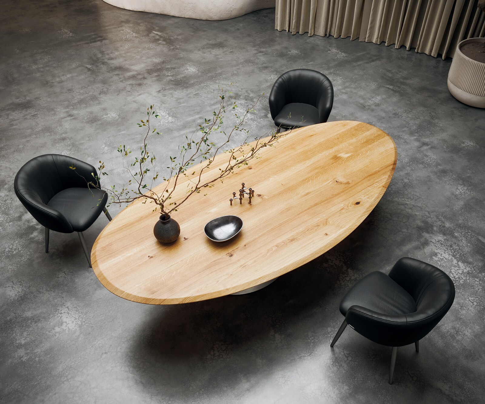 Stół do jadalni Edge owalny 280x130x2,5cm dąb naturalny rama Cono metaliczny srebrny krawędź flow-edge 2
