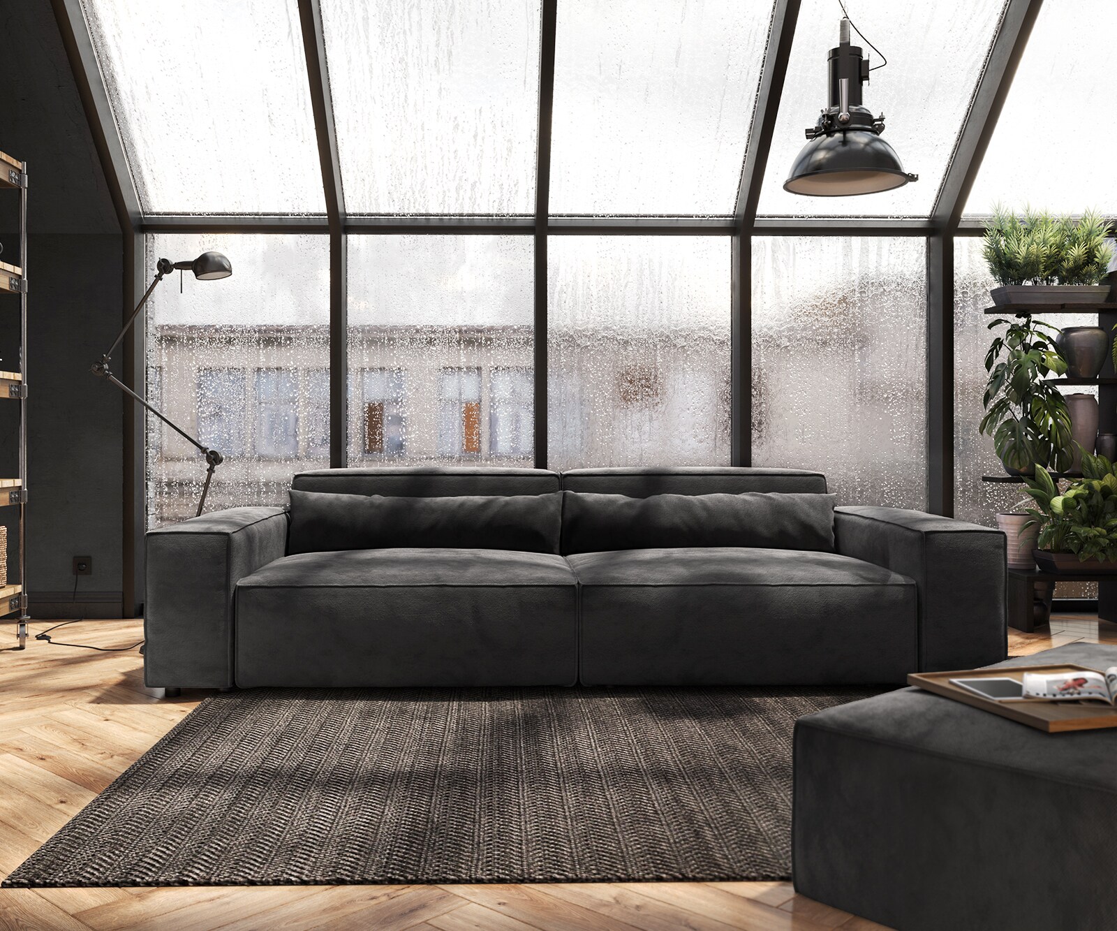 Sofa Sirpio XL 270x130cm mikrofibra czarna z pufem 1