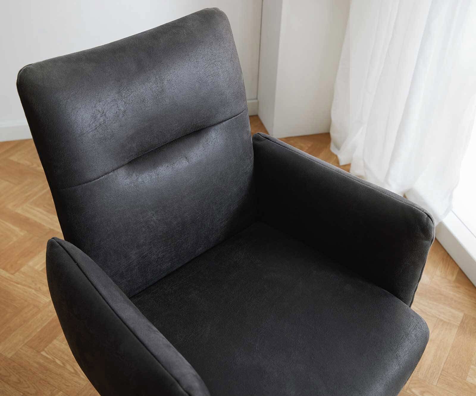 Krzesło do jadalni Jova-Flex z podłokietnikami mikrofibra antracyt vintage rama wspornikowa płaska czarna ze sprężynami kieszeniowymi 3