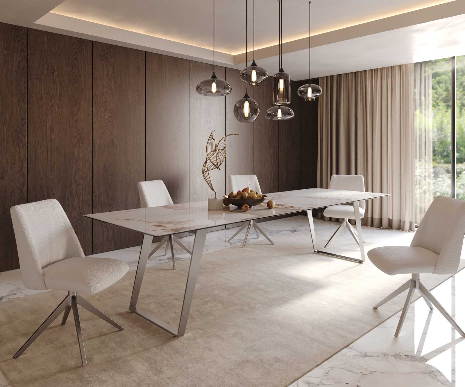 Stół do jadalni Edge 300x100cm ceramika Minas Melange biało-beżowy stal nierdzewna pochylona rama 8