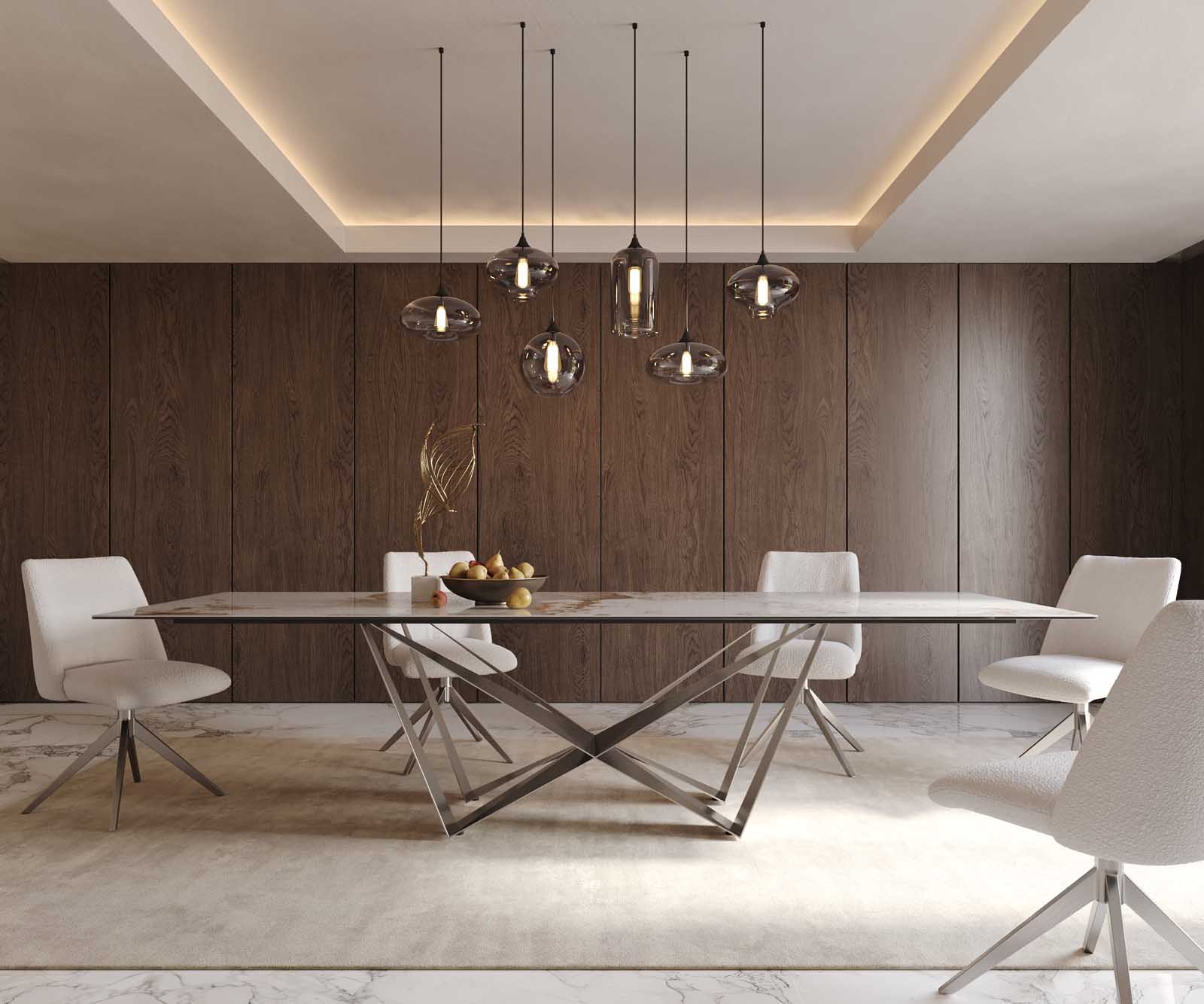 Stół do jadalni Edge 300x100cm ceramika Minas Melange biało-beżowy rama Spider stal nierdzewna 2