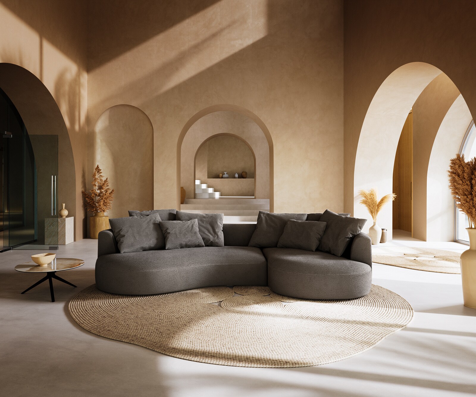 Duża Sofa Edina 330x170 cm miękka tkanina boculé szaro-brązowy 1