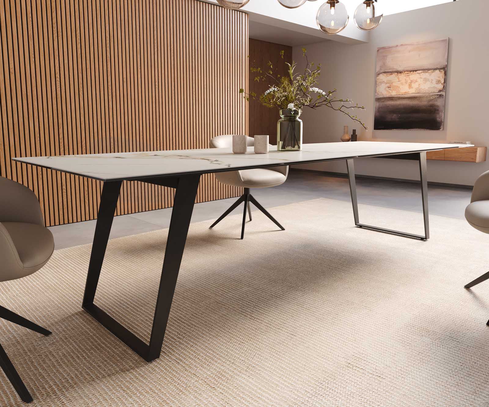 Stół do jadalni Edge 300x100cm ceramika Calacatta Luxe biało-złoto-szary metal pochylona rama czarna 6