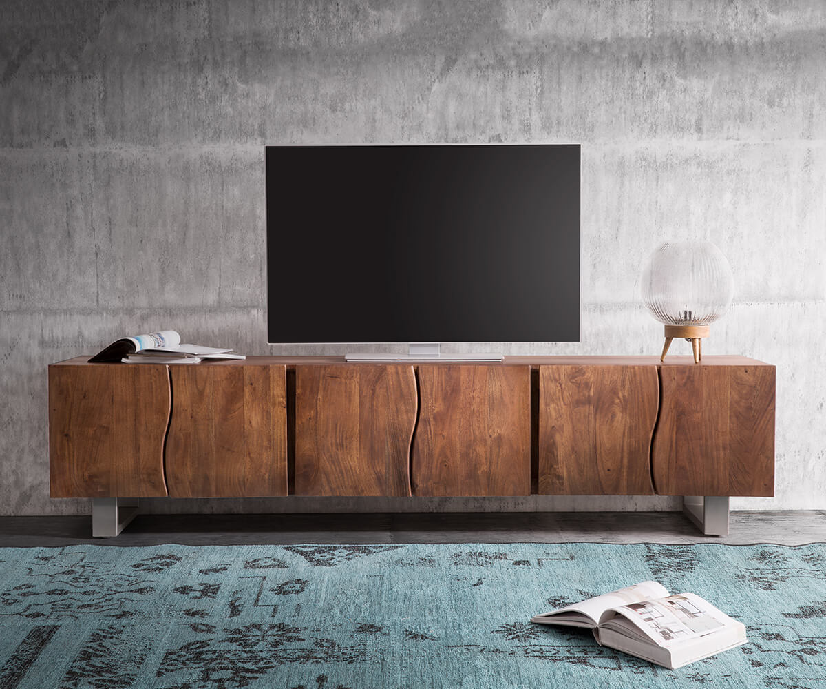 Szafka RTV Live-Edge 220 cm akacja brązowa 6 drzwi 1