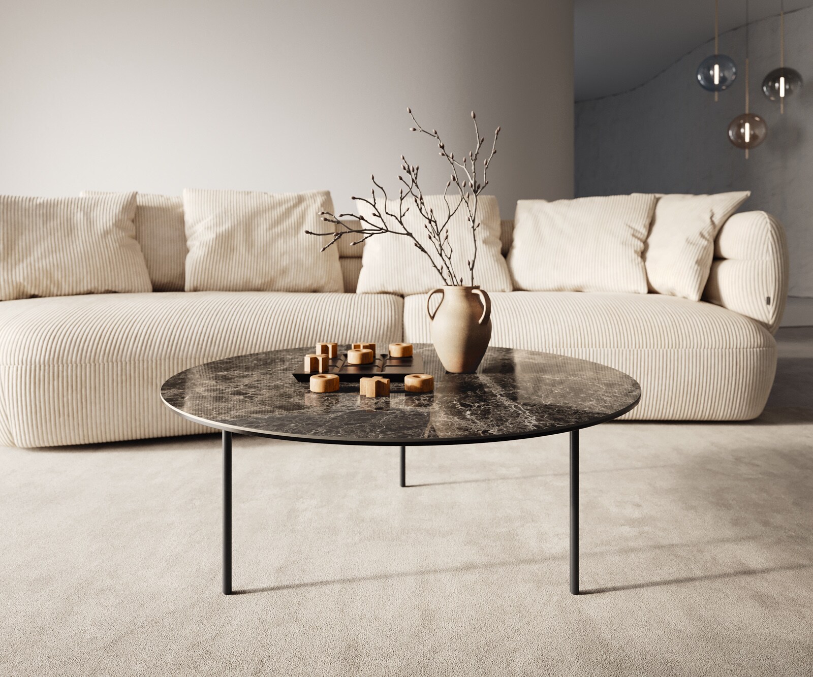 Stolik kawowy Edge okrągły 90x90 cm ceramika Laminam® Emperador Extra Lucidato brązowa podstawa Trive metal czarny 4