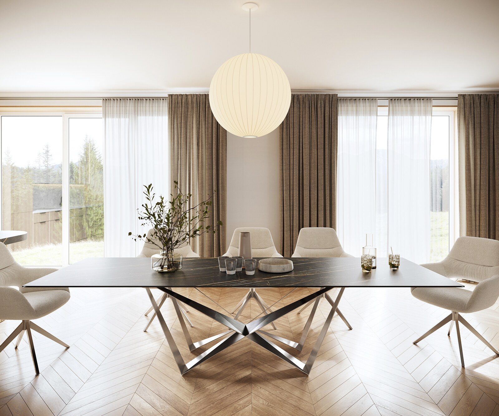 Stół do jadalni Edge 300x100cm ceramika Laminam® Noir Desir brązowy rama Spider stal nierdzewna 1