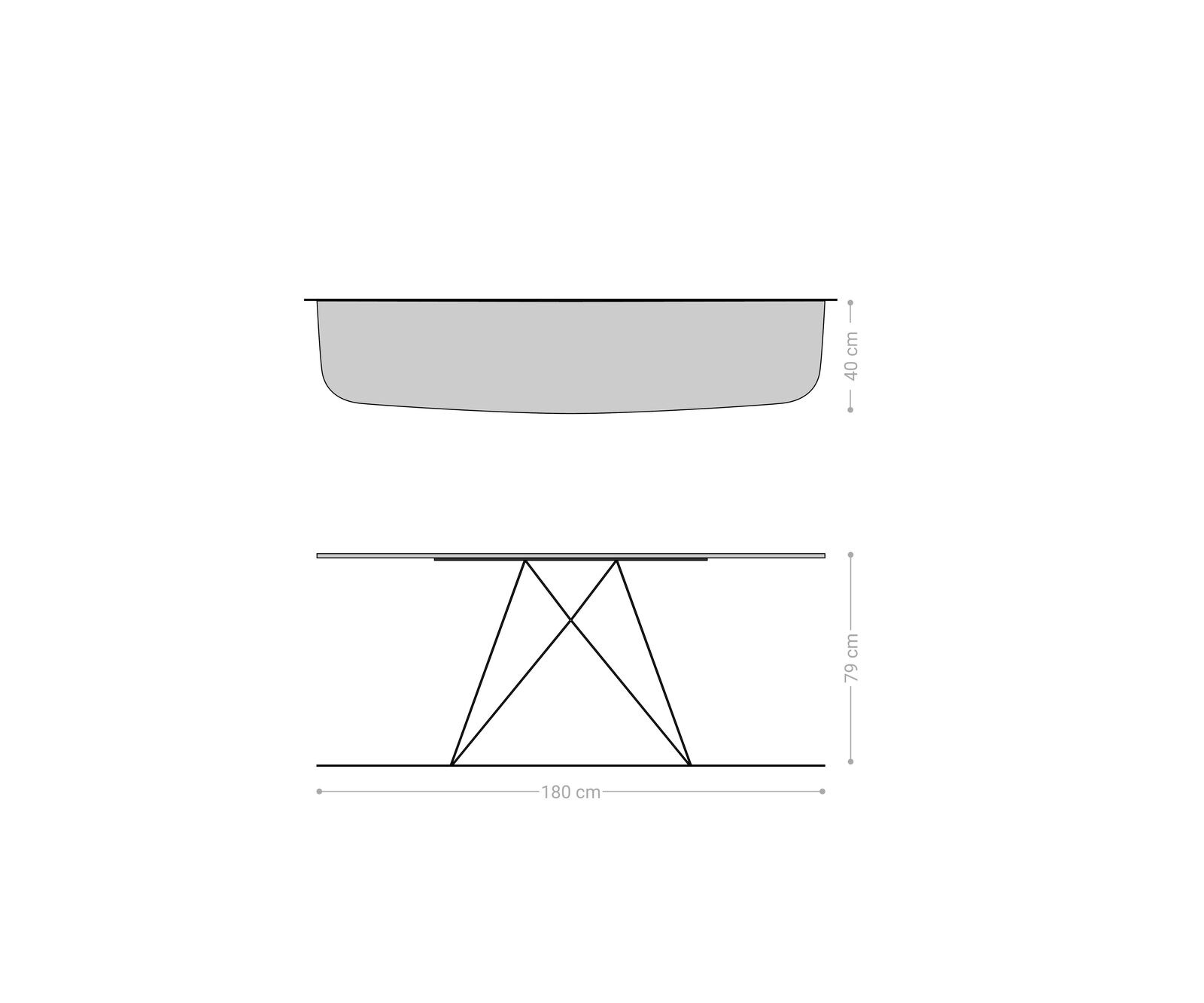 Konsola Edge w kształcie beczki 180x40 cm ceramika w kolorze betonowej szarości podstawa Velio metal czarny 8