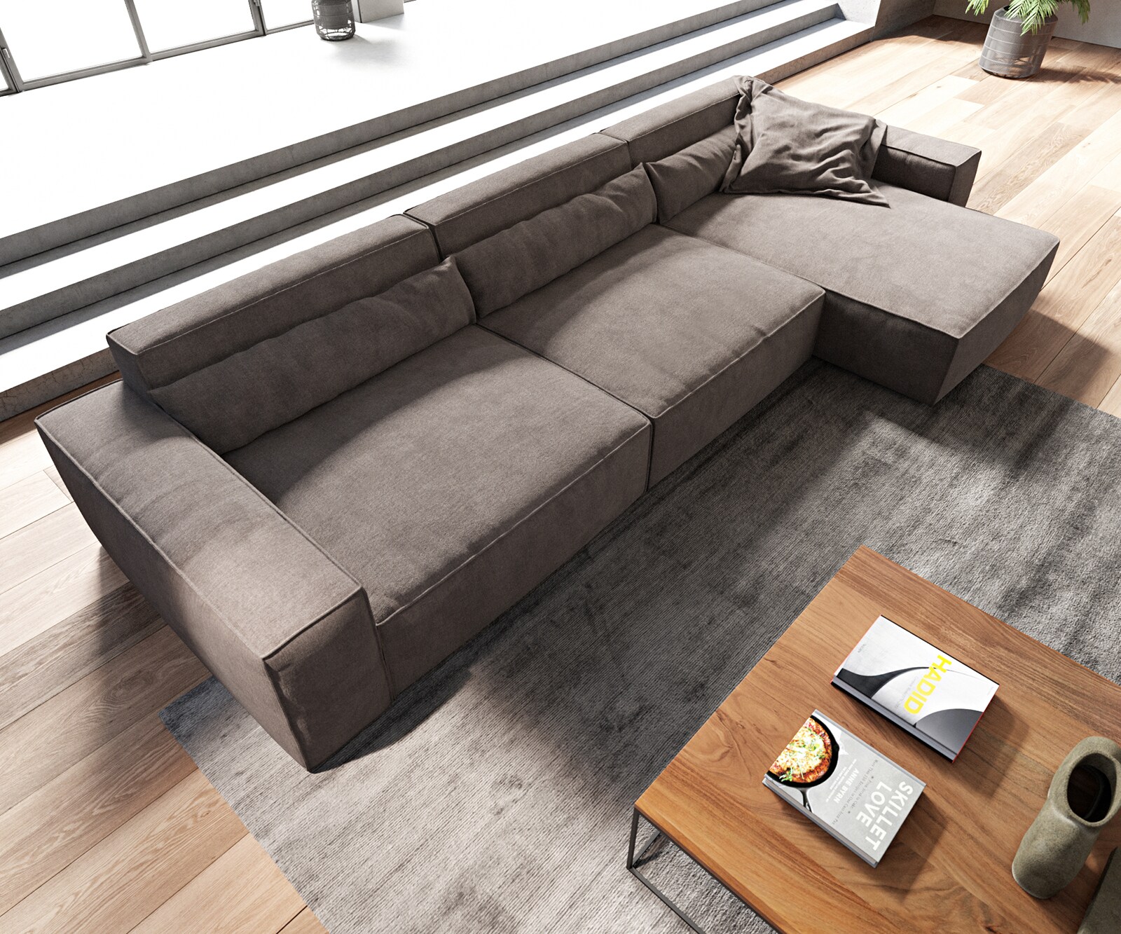 Sofa narożna Sirpio XL 370x170cm mikrofibra brąz khaki szezlong z możliwością zmiennego ustawienia 3