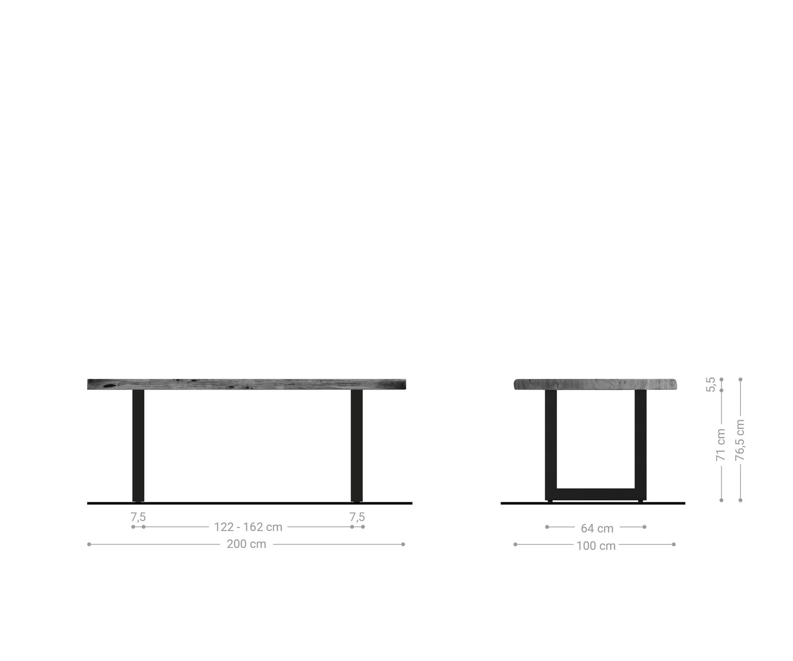 Stół do jadalni Edge 200x100 cm XL akacja brązowa stal nierdzewna szeroka rama live-edge 5