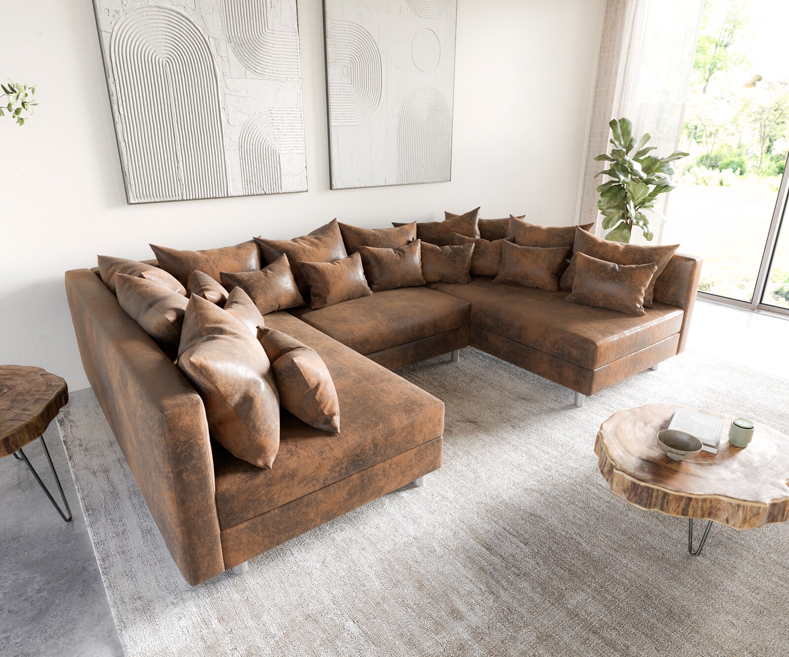 Zestaw wypoczynkowy Clovis brązowy antyczny sofa modułowa