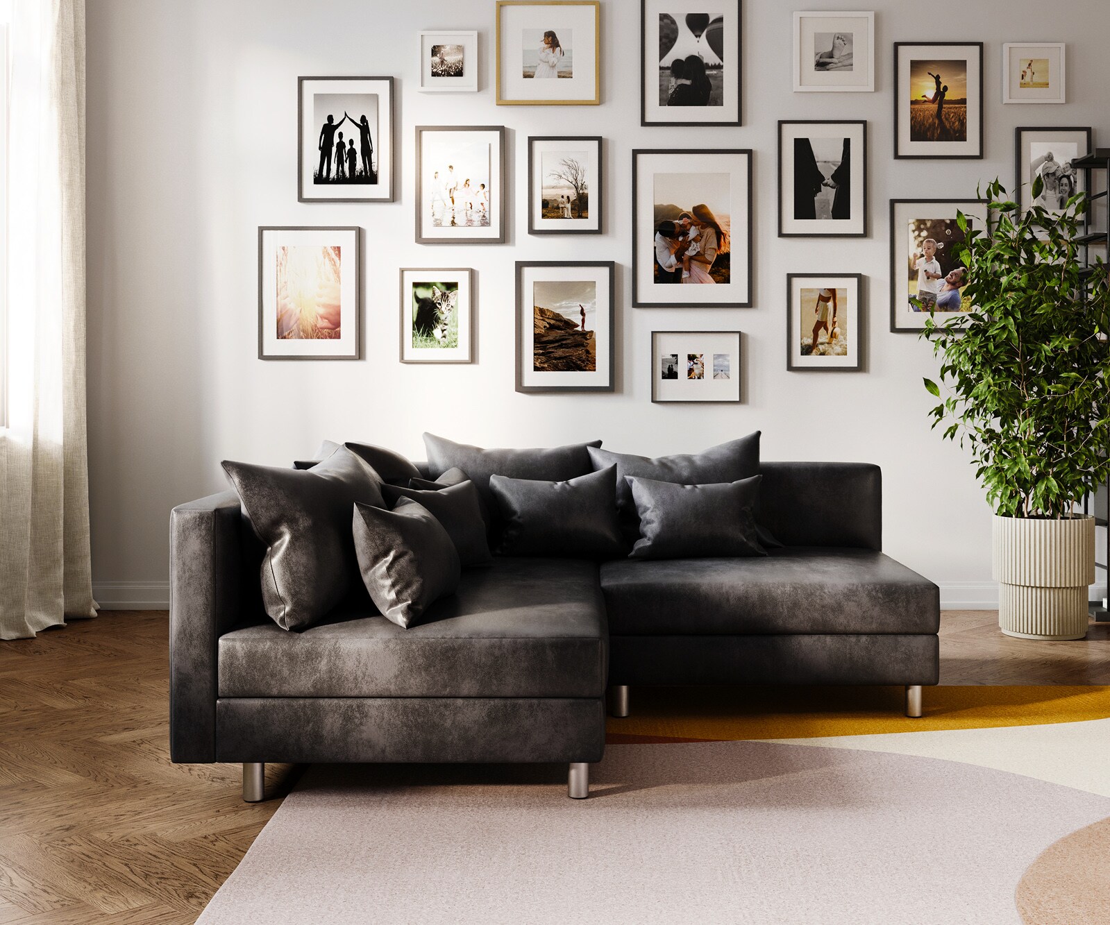 Sofa narożna Clovis antracyt antyczny szezlong lewy sofa modułowa 1