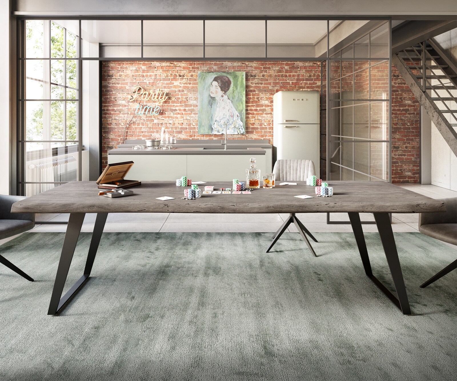 Stół do jadalni Edge 260x100cm XL akacja platynowa metal rama pochylona czarna 5