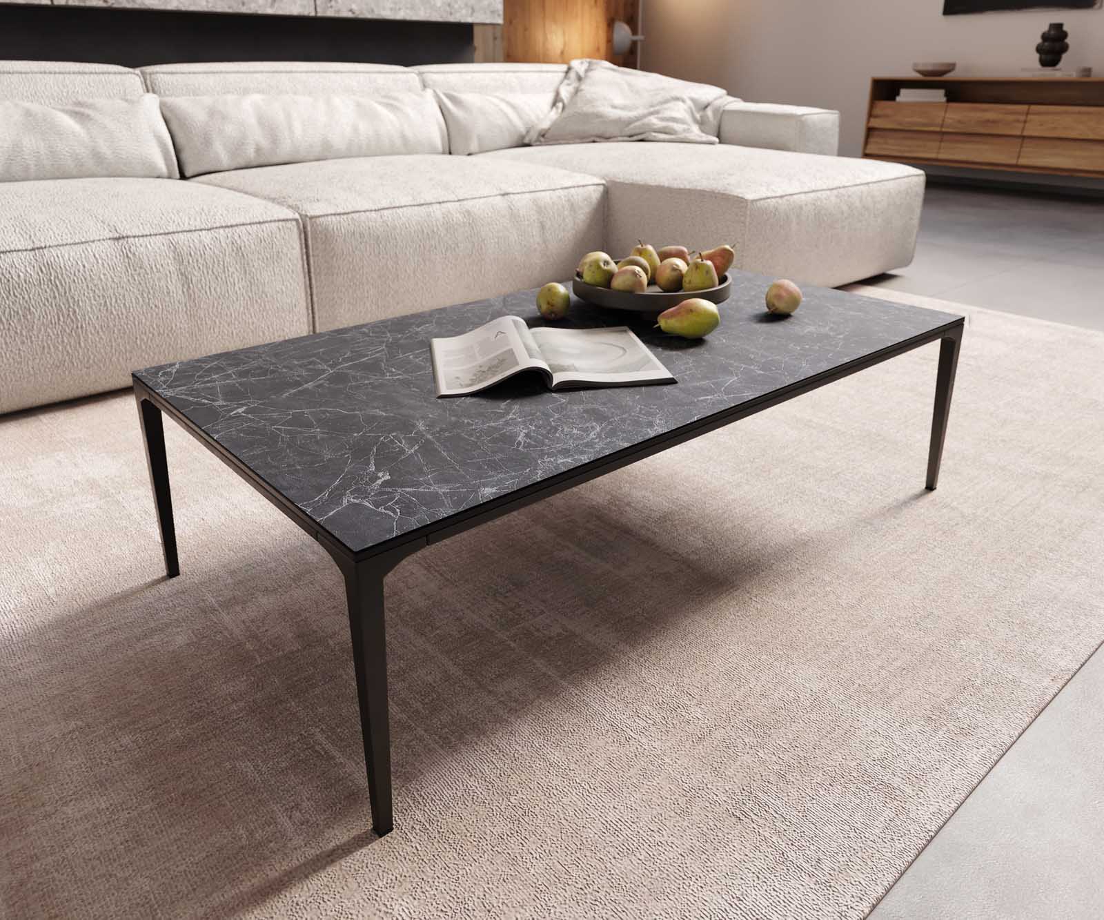 Stolik kawowy Levente 110x60 cm ceramika Laminam® Nero Greco antracyt rama metal czarny