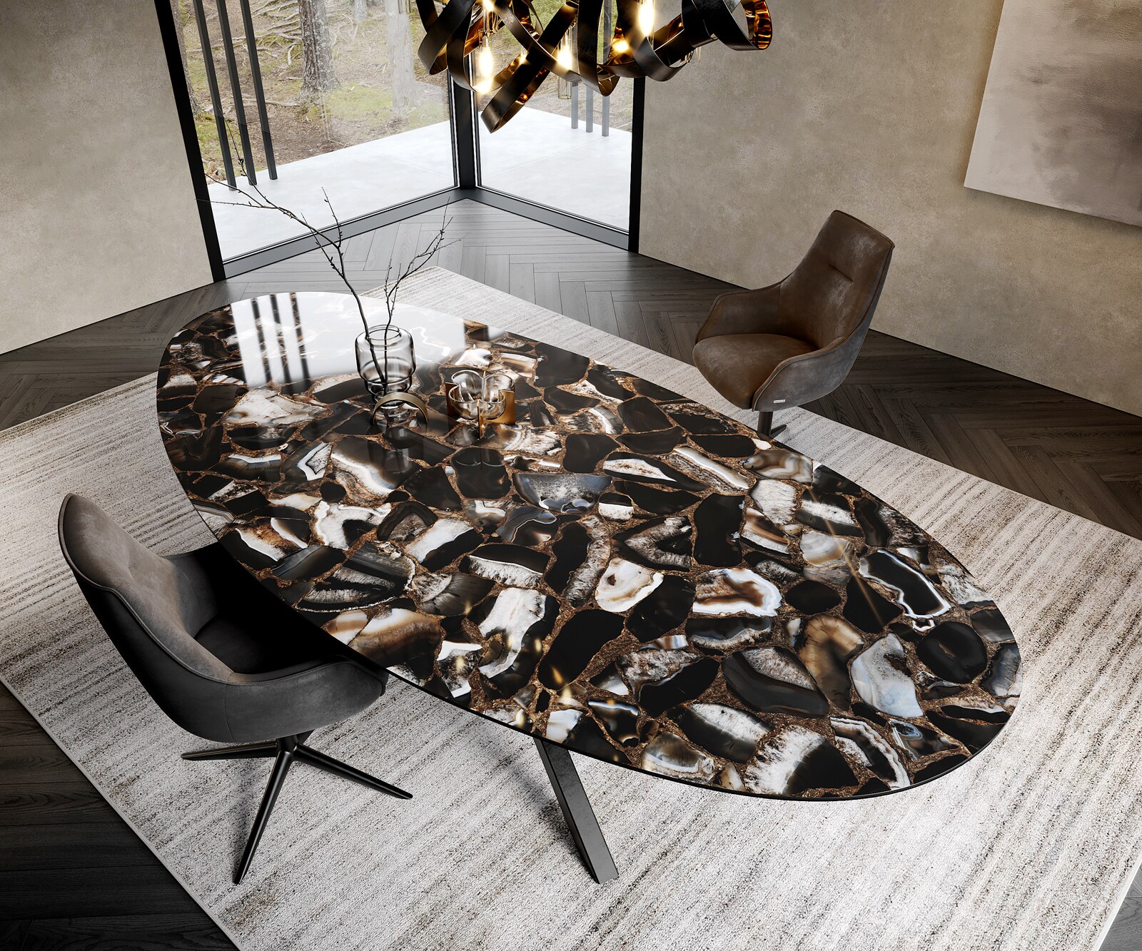 Stół do jadalni Edge owalny 280x130 cm ceramika Iris FMG Agatablack rama Cross czarny 2