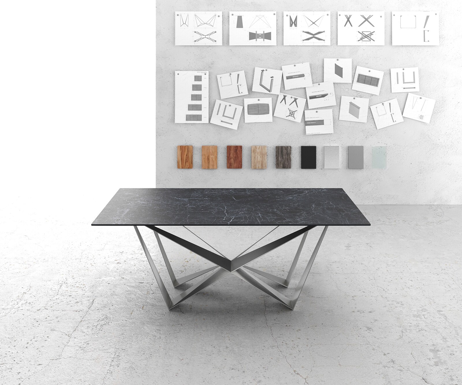 Stół do jadalni Edge 200x100 cm ceramika Laminam® Nero Greco antracyt rama Spider stal nierdzewna 1
