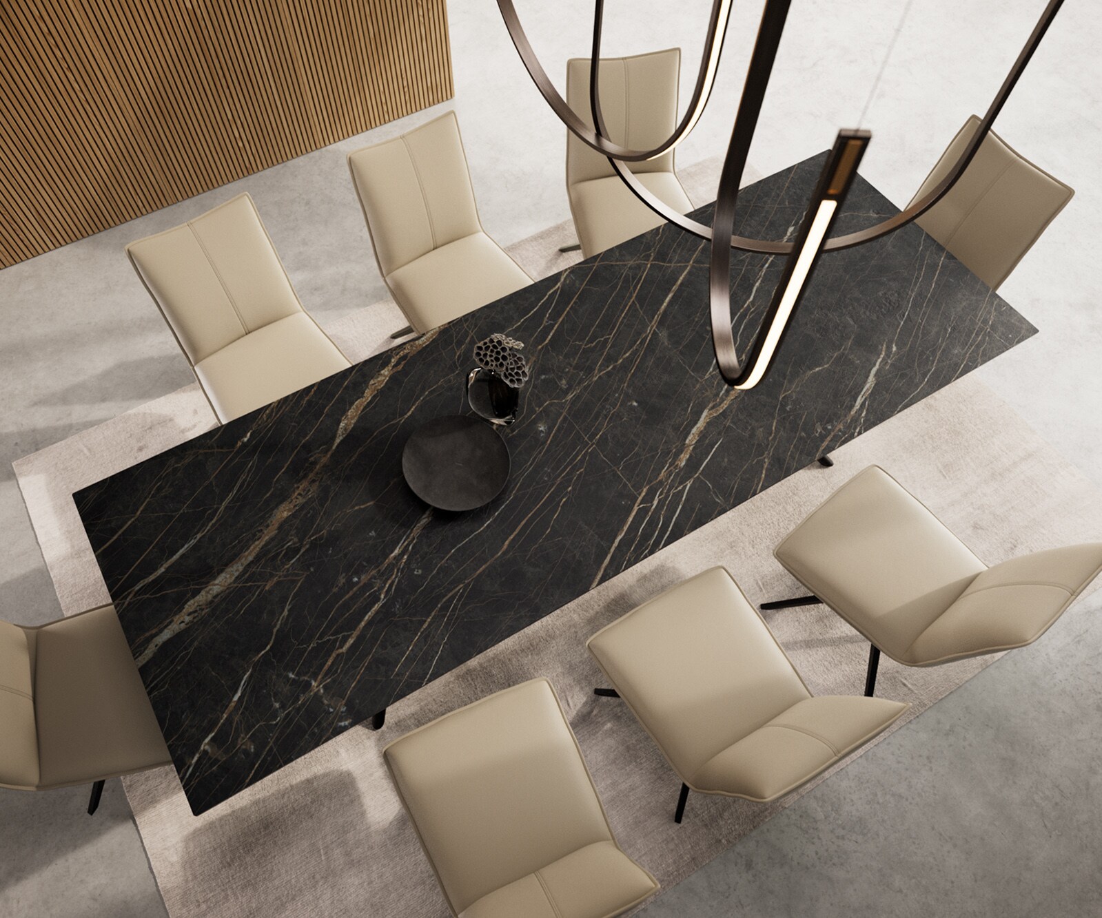 Stół do jadalni Edge 300x100cm ceramika Laminam® Noir Desir brązowy rama Estelar metal czarny 6