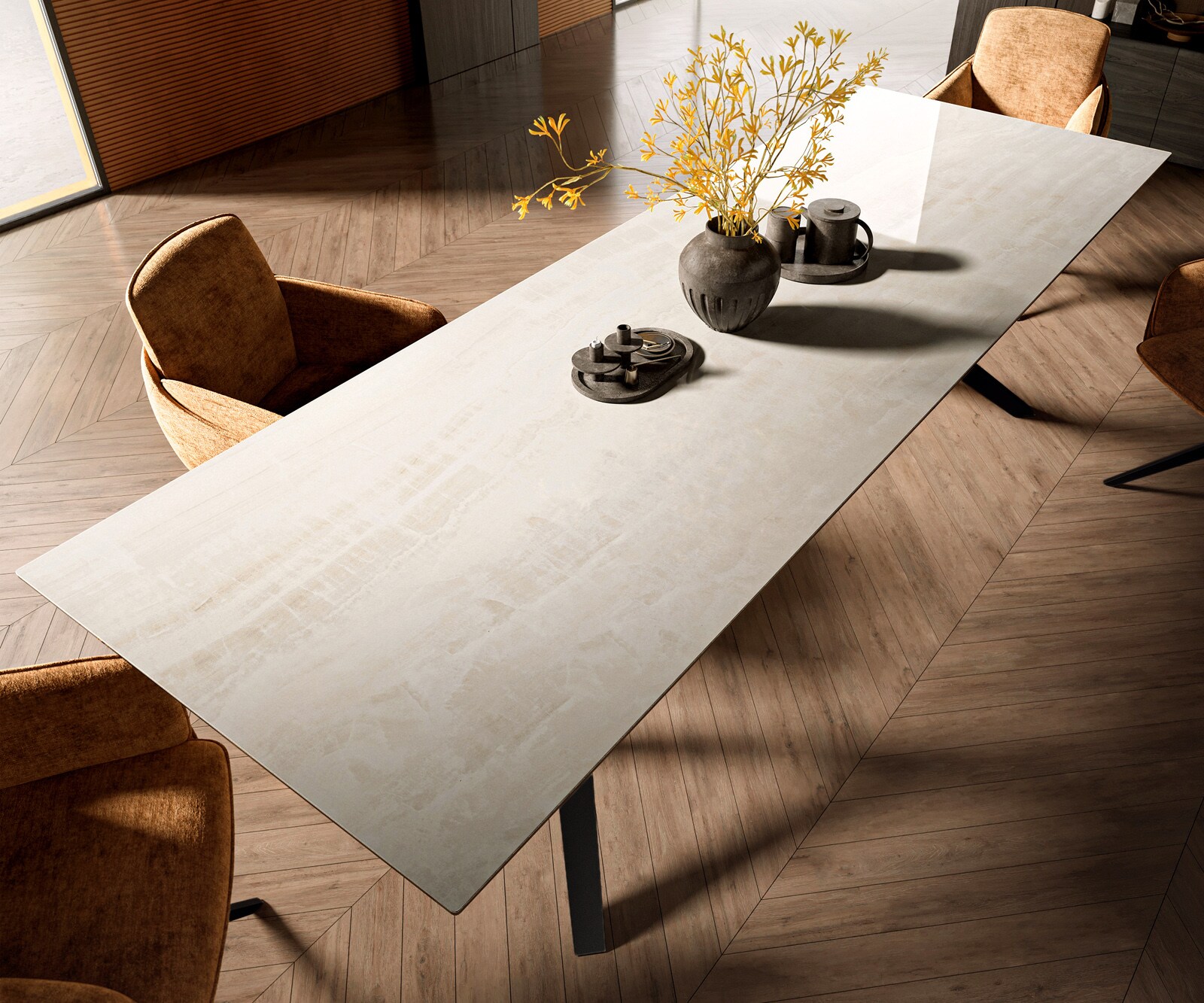 Stół do jadalni Edge 300x100 cm ceramika Onyx Champagne rama Zenthara metal czarny 4