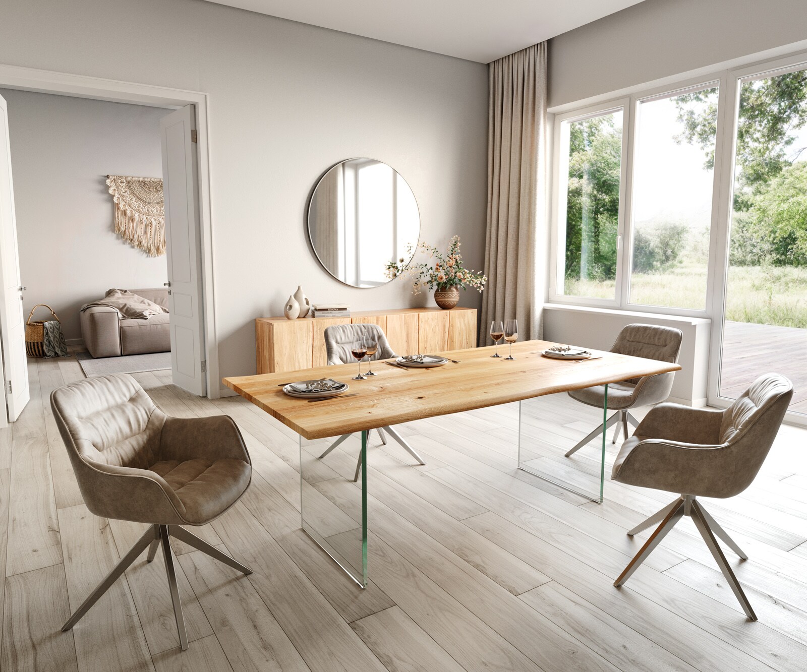 Stół do jadalni Edge 200x100x2,5-3 cm dąb naturalny szklane nogi live-edge 4