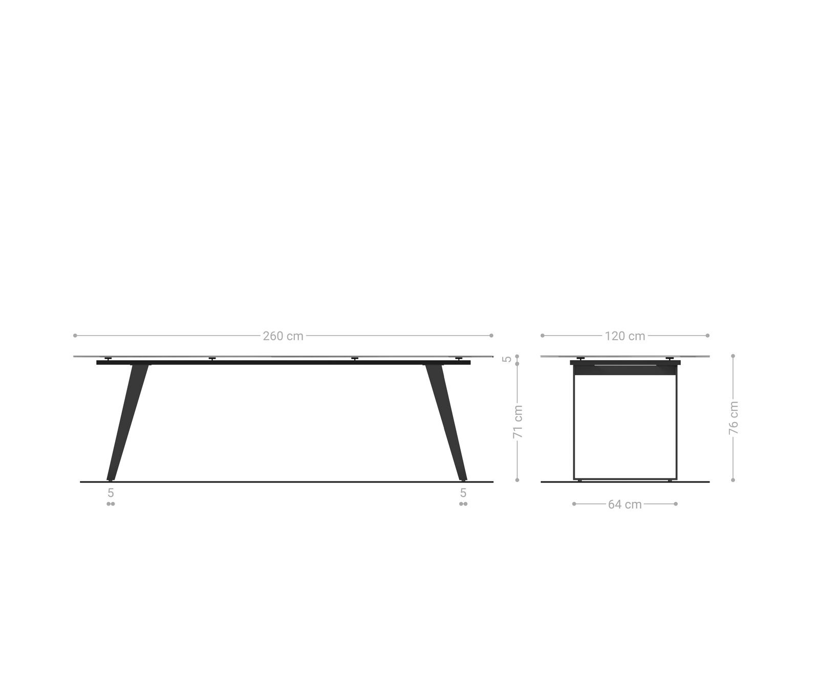 Stół do jadalni Edge w kształcie beczki 260x120 cm ceramika Laminam® Sabbia w kolorze dębu rama pochylona metal czarny 8