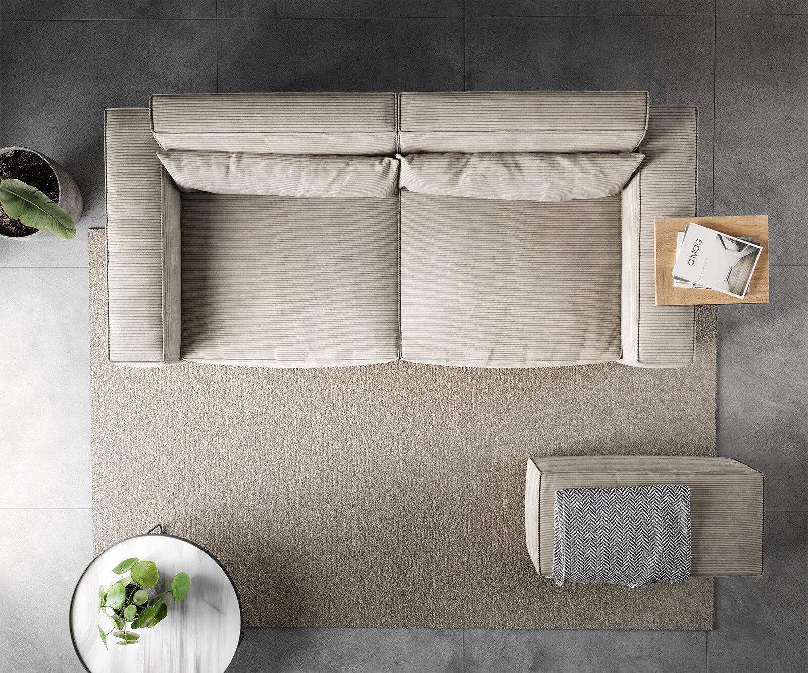 Duża sofa Sirpio 230x95 cm sztruks beżowy z pufem 6