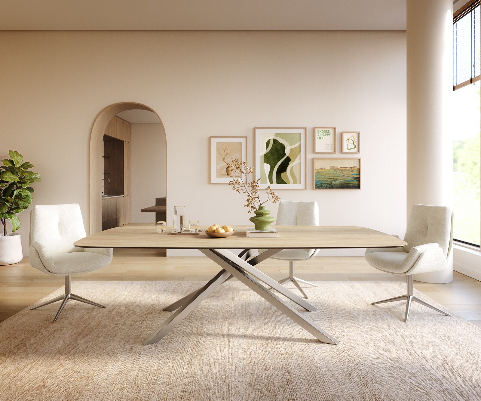 Stół do jadalni Edge w kształcie beczki 240x120cm ceramika Laminam® Sabbia kolor dębowy rama Cross stal nierdzewna 2