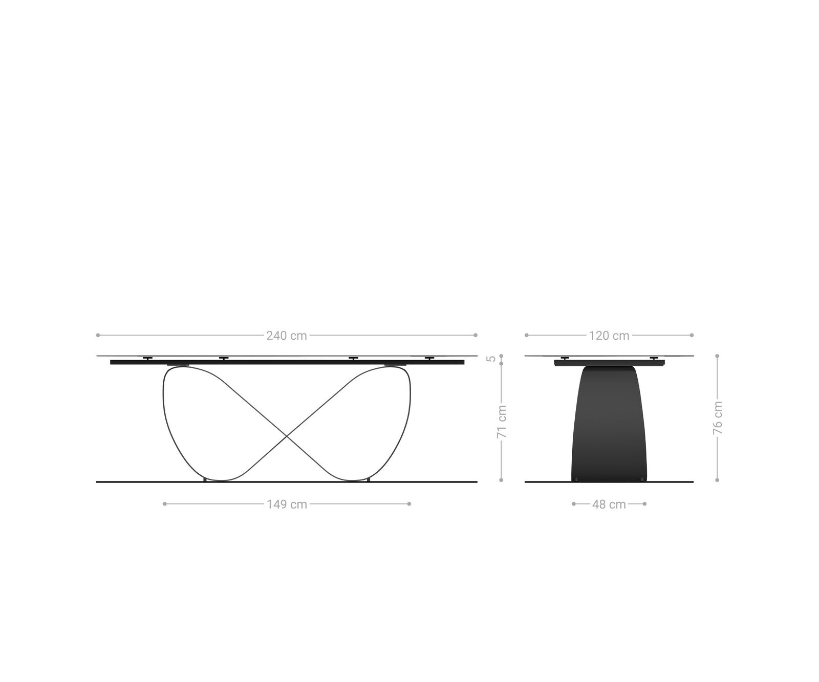Stół do jadalni Edge w kształcie beczki 240x120 cm ceramika Minas Melange biało-beżowa rama Infinity metal czarny 7