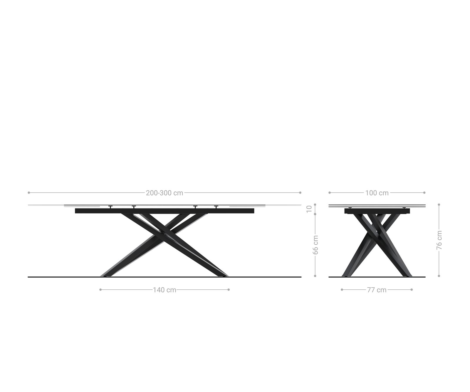 Stół do jadalni Edge 200-300x100 cm szkło reliefowe czarne efekt 3D rama Cross czarna rozkładany 9