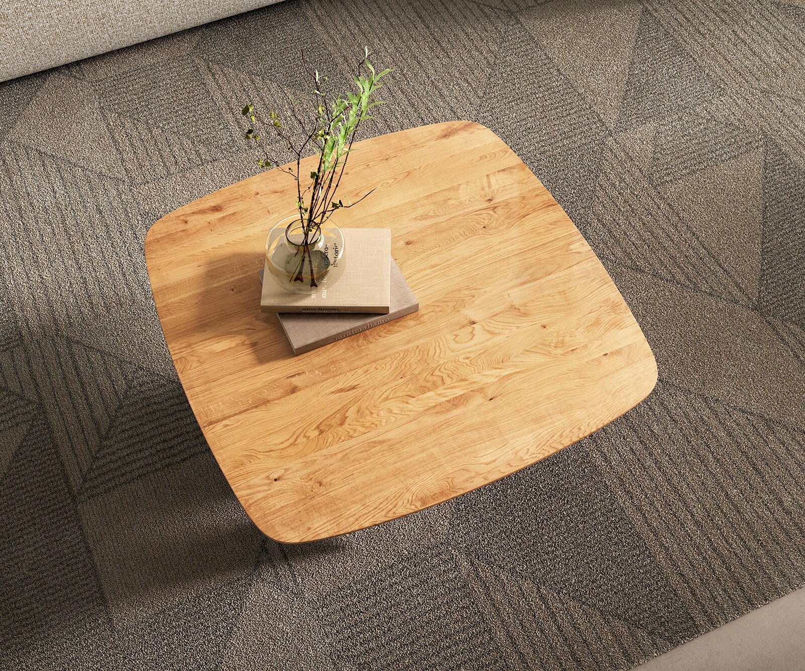 Stolik kawowy Edge w kształcie beczki 90x90 cm dąb naturalny krawędź szwajcarska 3