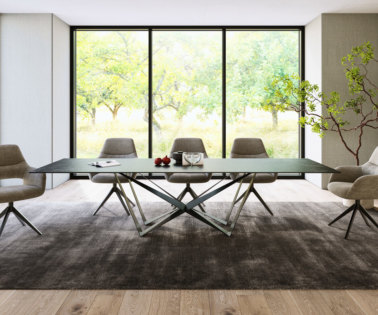Stół do jadalni Edge 300x100cm ceramika Laminam® Nero Greco antracyt rama Spider metal czarna 1