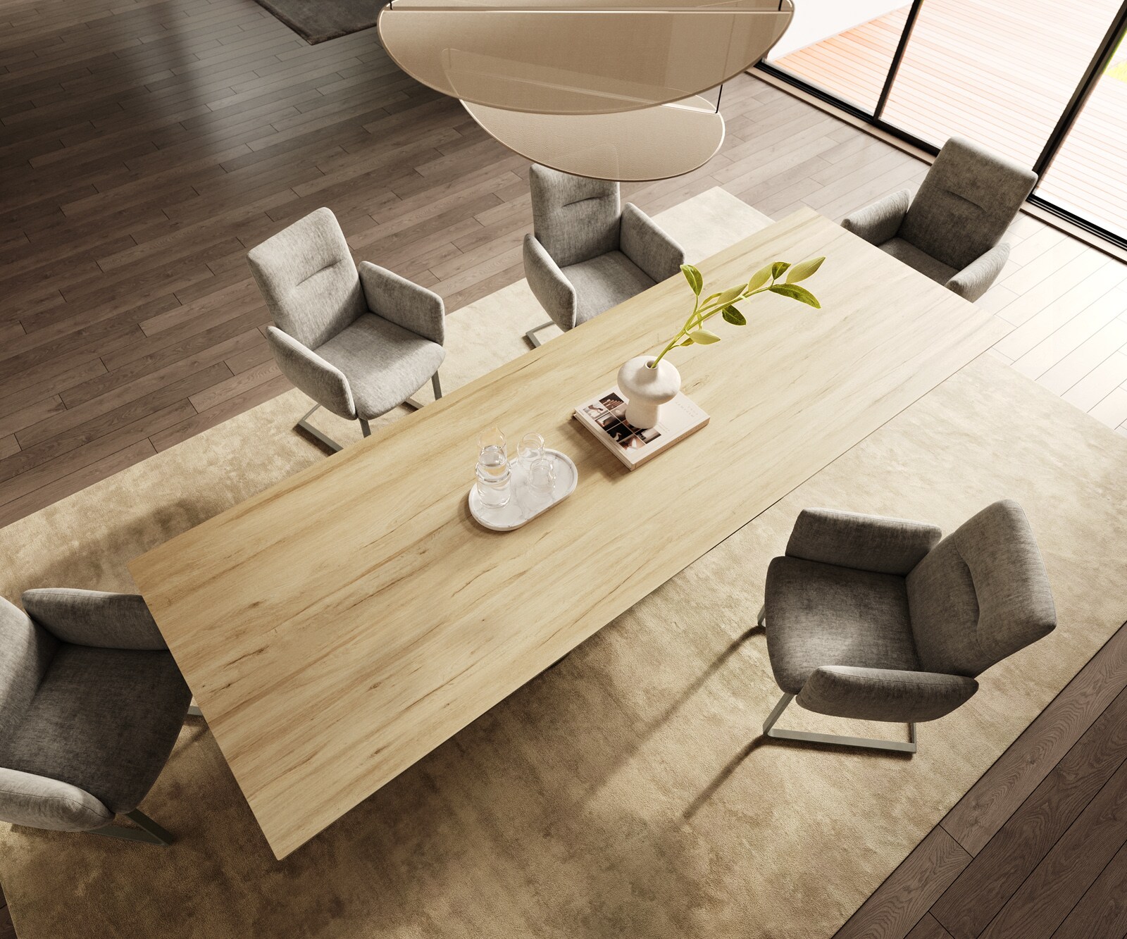 Stół do jadalni Edge 300x100cm ceramika Laminam® Sabbia kolor dębu rama Pilier metal kolor tytanowy 3