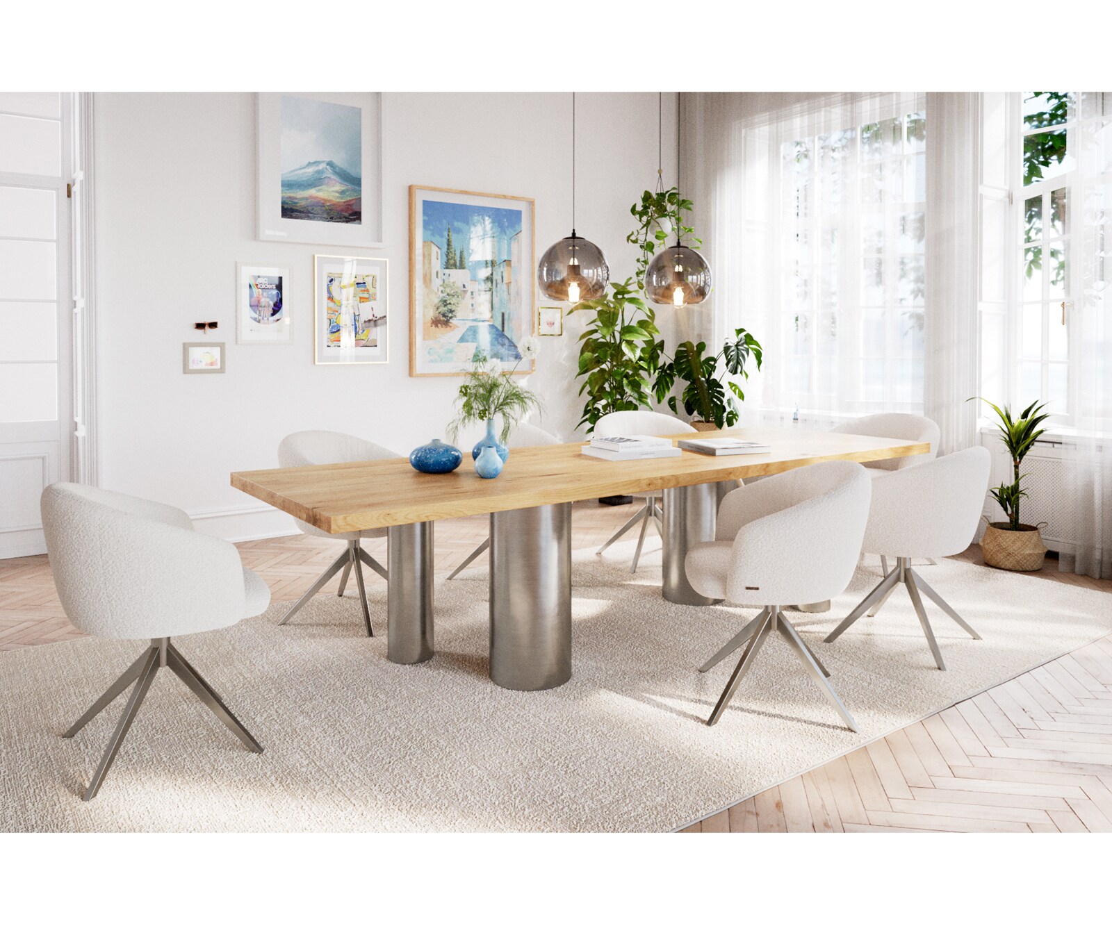 Stół do jadalni Edge 300x100 dąb naturalny rama Pilier stal nierdzewna 6