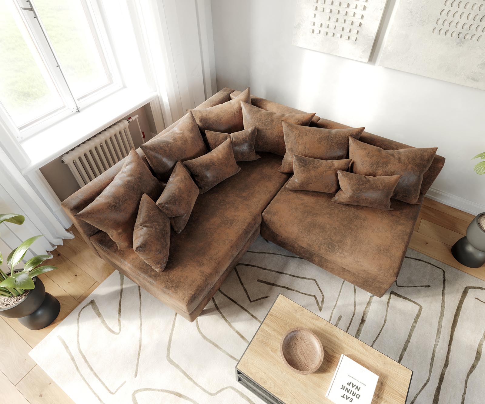 Sofa narożna Clovis brązowy antyczny szezlong lewy sofa modułowa 3