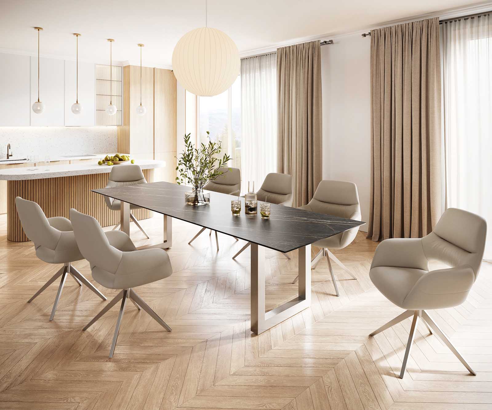 Stół do jadalni Edge 300x100cm ceramika Laminam® Noir Desir brązowy stal nierdzewna szeroka rama 5