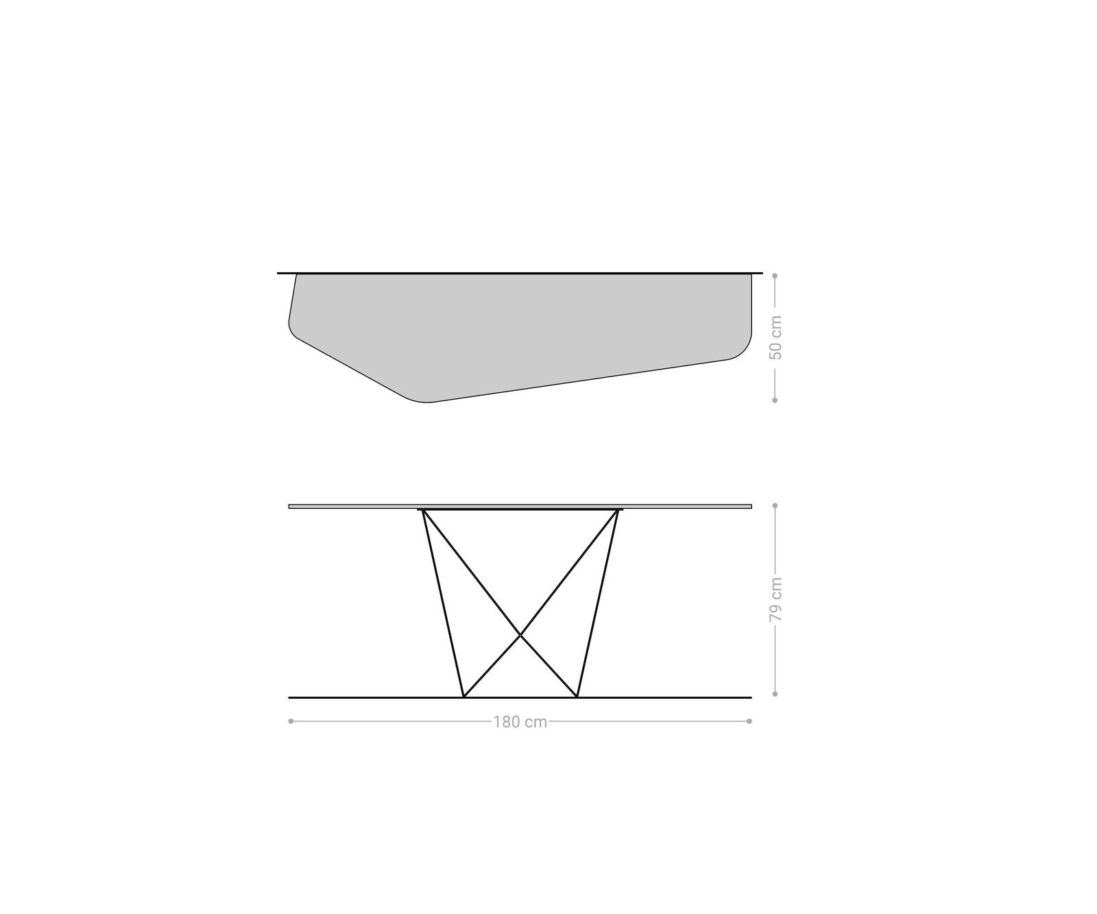 Konsola Edge wielokątna 180x50 cm ceramika Laminam® Travertino Bianco kremowo-biały podstawa Spios metal w kolorze tytanu 8