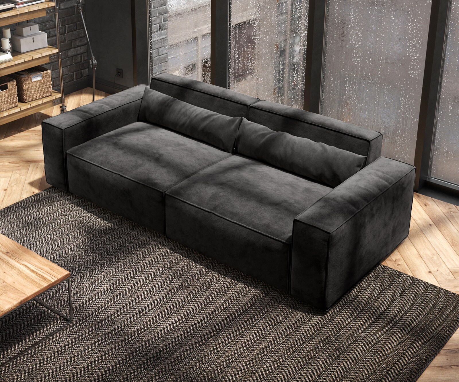 Duża sofa Sirpio 230x95 cm mikrofibra czarna 4